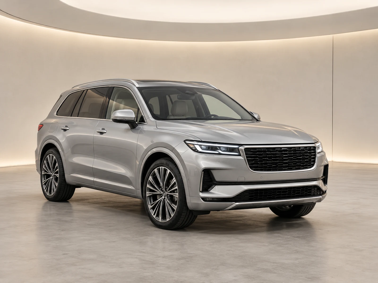 Silver SUV in the soft architectural studio